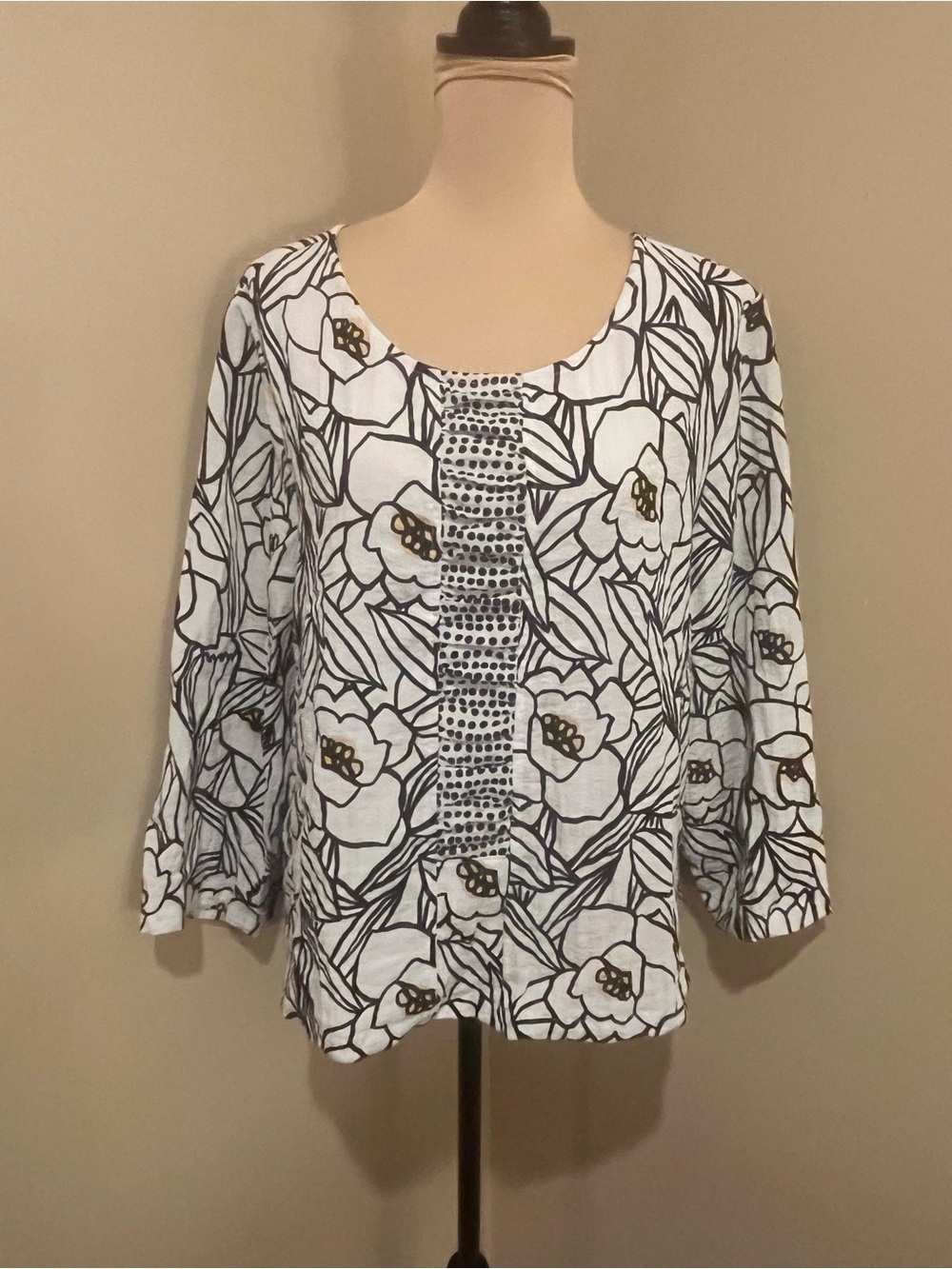 Habitat White Floral & Polka Dot Scoop Neck Blouse, Large